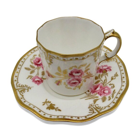 Royal CROWN DERBY Pinxton Pink Roses Cup And Saucer A1155 England Vintage - Picture 1 of 12